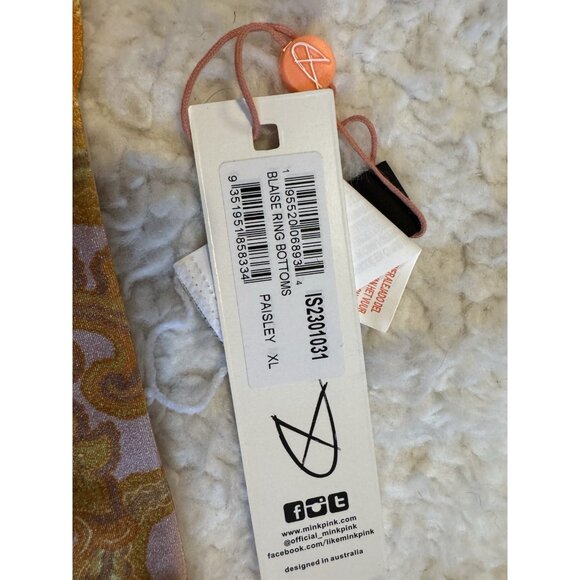 MinkPink Blaisse Bikini Bottom Swim XL Pink Orange Paisley Gold O Ring NEW - Picture 4 of 8